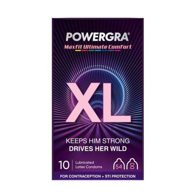 Bao cao su Powergra Maxfit - Size 54mm, siểu mỏng, kéo dài, hương dâu - Hộp 10 cái