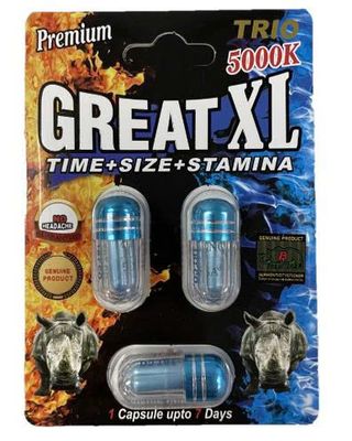 Viên uống tăng cường sinh lý nam Rhino Great XL Trio 5000K cao cấp 3 Viên 7 Ngày