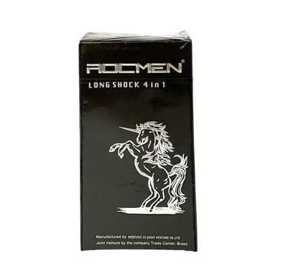 Bao cao su Cá ngựa đen Rocmen Long shock 4in1 Có gai Kéo dài thời gian Hộp 12 cái
