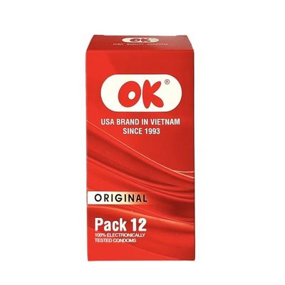 Bao cao su OK Original không mùi, bổ sung chất bôi trơn và không chứa chất diệt tinh trùng (12 cái)