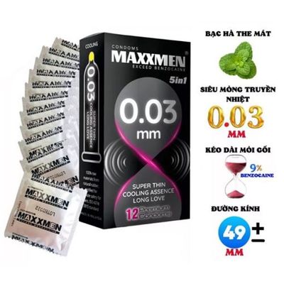 Bao cao su Maxxmen 5 in 1 0.03mm siêu mỏng, kéo dài thời gian