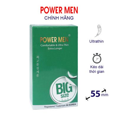 Bao cao su POWER MEN size lớn 55mm Hộp 12 cái siêu mỏng, kéo dài thời gian
