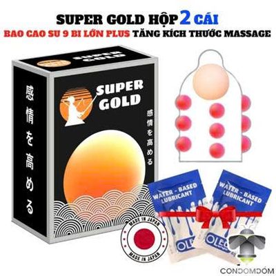 Bao cao su siêu khủng Super Gold 9 bi lớn 1cm kèm 1 bi silicone 3cm hộp 2 chiếc