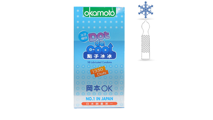 [Free Ship] Bao cao su Okamoto Dot De Cool 1350 gai mát lạnh hộp 10 chiếc