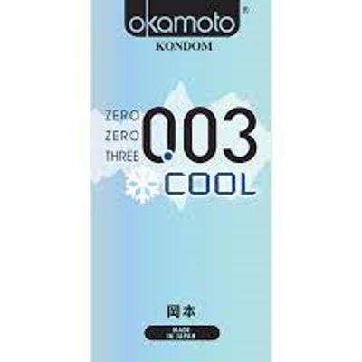 Bao cao su Okamoto 0.03 Cool cực siêu mỏng bạc hà mát lạnh hộp 8 chiếc
