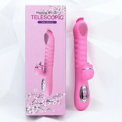 Máy mát xa lưỡi liếm 2 đầu Telescopic liếm, rung, thụt pin sạc, ấm nóng