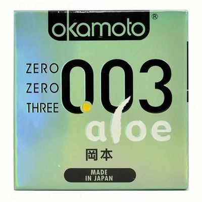 Bao Cao Su Okamoto 0.03 Aloe Tinh Chất Lô Hội Hộp 3 Cái