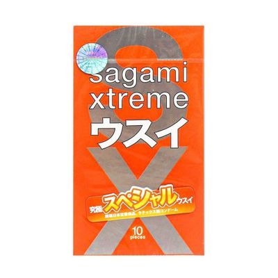 Bao cao su Sagami Xtreme Love Me Gold Orange - Siêu mỏng, nhiều gel boi trơn - Hộp 10 cái