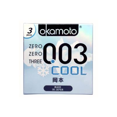 Bao cao su Okamoto 0.03 Cool - Siêu mỏng, mát lạnh, láng mịn - Hộp 3 cái 327077