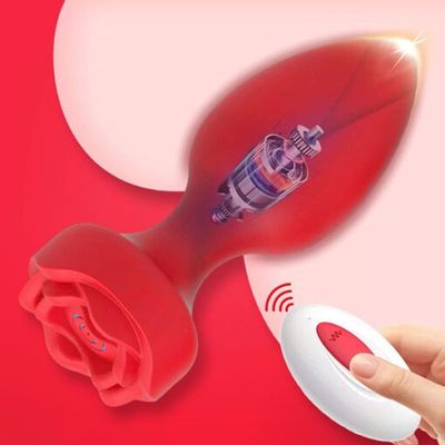 Plug cắm hậu môn hoa hồng 10 chế độ rung, điều khiển từ xa