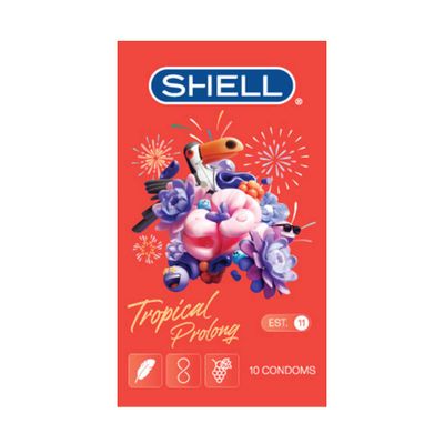 Bao Cao Su Hương Hoa Quả Nhiệt Đới Shell Tropical Prolong - Mỏng + Tằng Cường Thời Gian Hộp 10 Cái