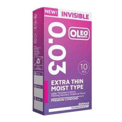 (Hộp 10 Cái) Bao Cao Su Oleo Lampo Invisible 0.03 – Siêu mỏng 0.03mm, Hương Nho Quyến Rũ Chính Hãng 742142