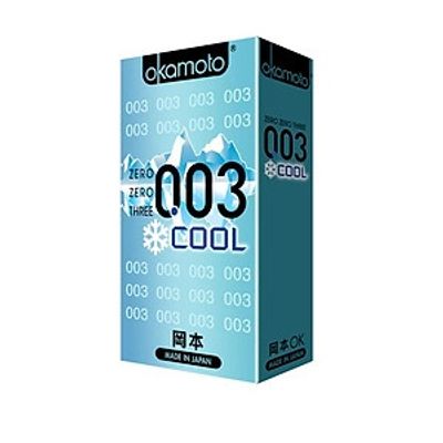 (Hộp 8 cái) Bao Cao Su Okamoto 0.03 Cool Siêu Mỏng Bóng Láng Mát lạnh chính hãng 742121