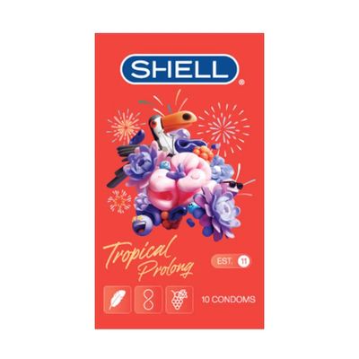 Bao cao su hương hoa quả nhiệt đới Shell Tropical Prolong kéo dài thời gian, siêu mỏng  | Hộp 10 Cái