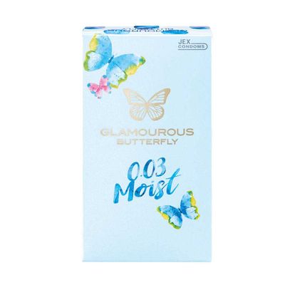Bao cao su JEX Glamourous Butterfly 0.03 Moist - Siêu mỏng, vừa vặn, nhiều gel bôi trơn - Hộp 10 cái