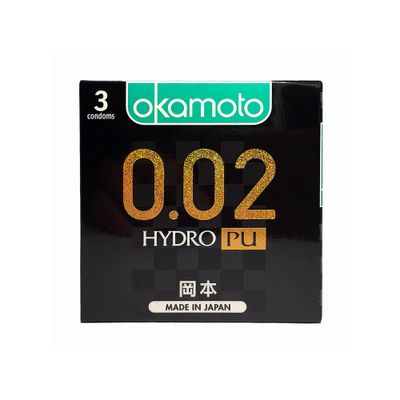 Bao cao su Okamoto 0.02 Hydro PU - Siêu mỏng, truyền nhiệt nhanh - Hộp 3 cái 662148