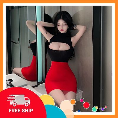 (Che Tên Khi Giao) Cosplay Thư Ký Ôm Body Xinh Gợi Cảm Anime Quyến Rũ - N720 Đỏ Đen Giao Nhanh Toàn Quốc