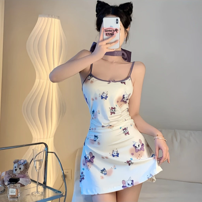 Váy Ngủ 2 Dây Có Mút Ngực Hoạ Tiết Mèo TOM Dễ Thương Gợi Cảm Đầm Mặc Nhà Cotton Tặng Chip Sexy Quyến Rũ - N227