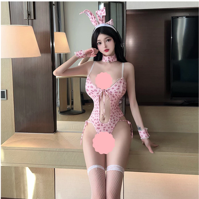 Bodysuit Thỏ Bông Hồng Hư Hỏng Dễ Thương Gợi Cảm Đồ Ngủ Liền Thân Hở Ngực Quyến Rũ Kèm Cài Tai Đáng Yêu - N337