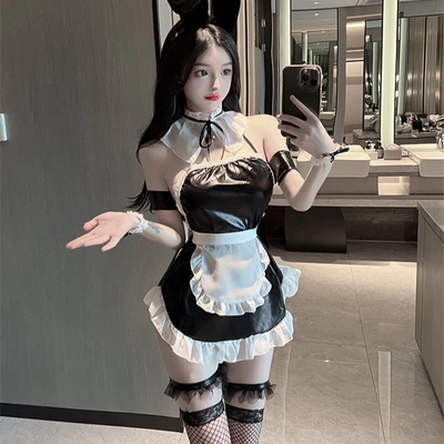 Cosplay Hầu Gái Anime Da Bóng Kèm Phụ Kiện Gợi Cảm Cao Cấp Set Ngủ Bé Thỏ Bông Hở Lưng Sexy Quyến Rũ - N872