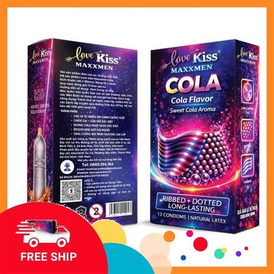 (Che Tên Khi Giao) Bao Cao Su Love Kiss Maxxmen Cola Hộp 12 Cái – Gân Gai Kéo Dài Thời Gian, Hương Cola Ngọt Ngào - Hộp 12 Cái Hỗ Trợ 24/7