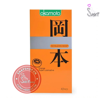 (Snapshop) Bao cao su Okamoto Skinless Skin Orange Super Lubricative - Hương cam - Hộp 10 cái Chính Hãng