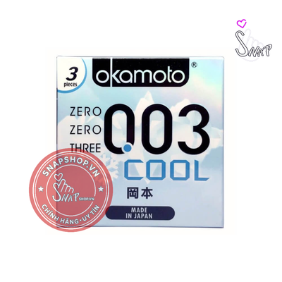 (Snapshop) Bao cao su Okamoto 0.03 Cool - Siêu mỏng, mát lạnh, láng mịn - Hộp 3 cái Chính Hãng