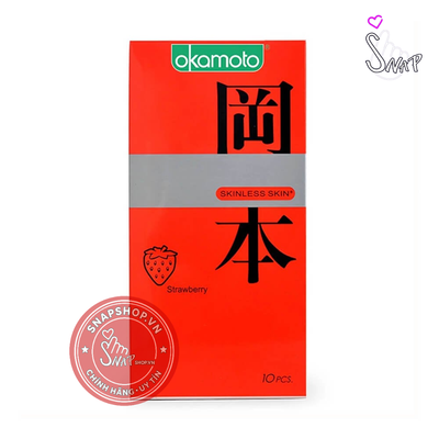 (Snapshop) Bao cao su Okamoto Skinless Skin Strawberry - Hương dâu, mềm mại - Hộp 10 cái Chính Hãng