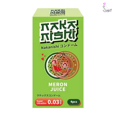 (Snapshop) Bao cao su Nakanishi - Siêu mỏng 0.03mm - Hương dưa lưới - Hộp 4 cái Chính Hãng