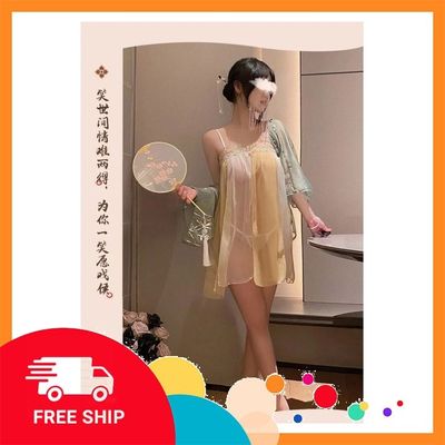 (Che Tên Khi Giao) Đồ Ngủ Gợi Cảm Cosplay Cổ Trang Trung Hoa Ren Xuyên Thấu Sexy Quyến Rũ Set Hán Phục Hanfu Xẻ Tà Thanh Lịch Cao Cấp - N385 - Snapshop