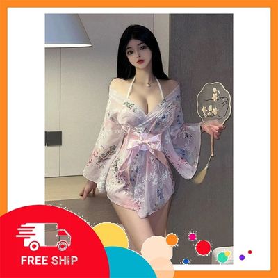 (Che Tên Khi Giao) Áo Choàng Ngủ Kimono Xuyên Thấu Gợi Cảm Cao Cấp Set Cosplay Cổ Trang Nữ Ren Họa Tiết Hoa Sexy Quyến Rũ - N743 Hồng Giao Nhanh Toàn Quốc