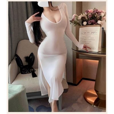 Đầm Ngủ Dài Xẻ Tà Đùi Dáng Ôm Quyến Rũ Phong Cách Gợi Cảm Ngọt Ngào - N290 Trắng