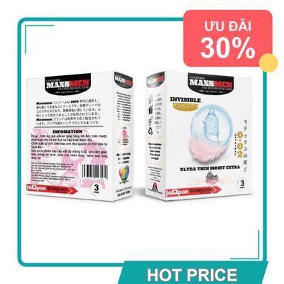 (Bản Mới) Bao cao su siêu mỏng nhiều gel hương hoa anh đào Maxxmen Lovekiss Invisible Hộp 3 Cái Nội Địa