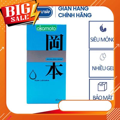 Bao cao su Okamoto Skinless Skin Super Lubricated, siêu mỏng, siêu bôi trơn hộp 10 chiếc