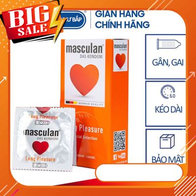Bao cao su Masculan Long Pleasure - Gân, chấm hạt , kéo dài thời gian - Hộp 10 cái