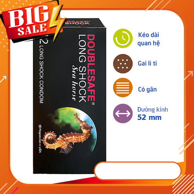 Bao Cao Su Cá Ngựa Double Long shock gân gai siêu mỏng kéo dài thời gian - 12cái