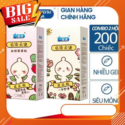 Combo Thiên Thần (2 hộp bao cao su) Dâu siêu mỏng, nhiều ɡel, nội địa Trυng - 200 chiếc 