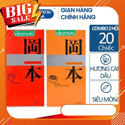 (combo) 2 Hộp bao cao su okamoto hương dâu và hương cam siêu mỏng 