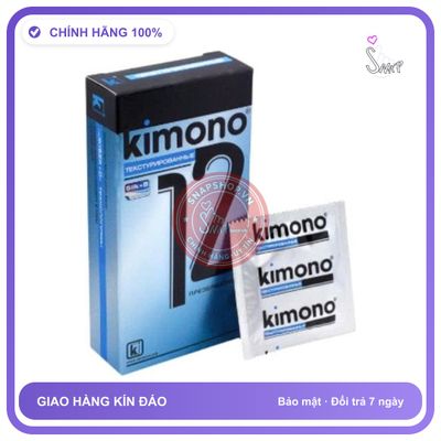 (Che Tên) Bao cao su Kimono xanh, gân gai, mang lại cảm giác mới lạ, Hộp 12 Bảo Mật Tuyệt Đối