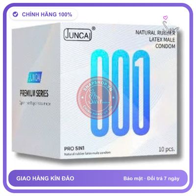 (Che Tên) Bao cao su Juncai Pro 5in1 siêu mỏng 001, kéo dài thời gian, gai nhỏ Hộp Trắng Kín
