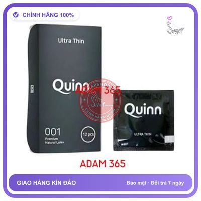 (Che Tên) BAO CAO SU SIÊU MỎNG UTRA THIN 0,01 QUINN 12 CÁI (HQ) Hộp Trắng Kín