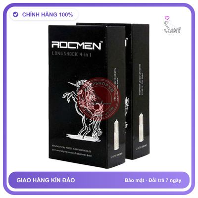 (Che Tên) Bao cao su Rocmen đen gân gai, kéo dài thời gian, Hộp 10 bao Cao Cấp Bảo Đảm