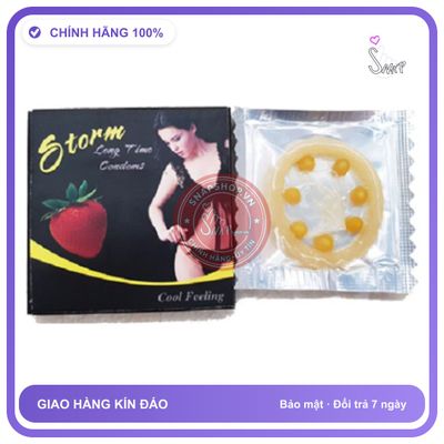 (Che Tên) Bao Cao Su Hương Dâu 7 Bi Storm Strawberry 10s Hộp Trắng Kín