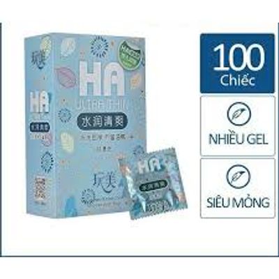 Bao Cao Su HA Ultra Thin Màu Xanh Hộp 100 Chiếc Siêu Mỏng, Siêu Nhiều Gel, Cực Kỳ Tiết K Nhập Khẩu Chính Hãng