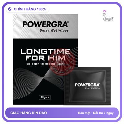 (Che Tên) Khăn Lau Powergra Delay Wet Wipes Hộp 10 Chiếc - Hàng Mới Về