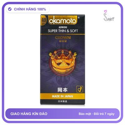 (Che Tên) Bao Cao Su Okamoto Crown Nhật Bản - Siêu Mỏng Mềm Mại Hộp Trắng Kín