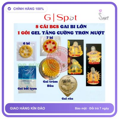 Bản Nhập Khẩu Cao Cấp - Combo 8 Bao Su Cao Cấp Bi Gai Volcano - Hộp 8 Cái + Gói Gel Bôi Siêu Trơn Mượt