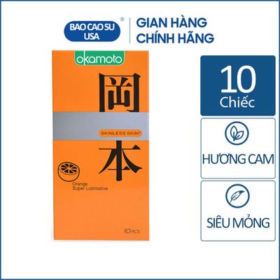 Bao cao su Okamoto Skinless Skin Orange Lubricated hương cam hộp 10 cái - đóng gói kín, giao tận nơi 823336