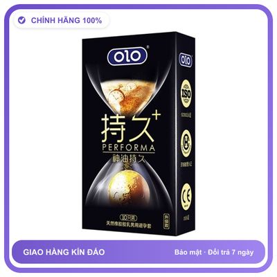 Bao cao su kéo dài quan hệ OLO Performa Đen Gel++ Hộp 10 cái