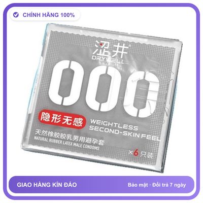 Bao cao su siêu mỏng DryWell Naked Invisible 000 C-50 Hộp 6 cái